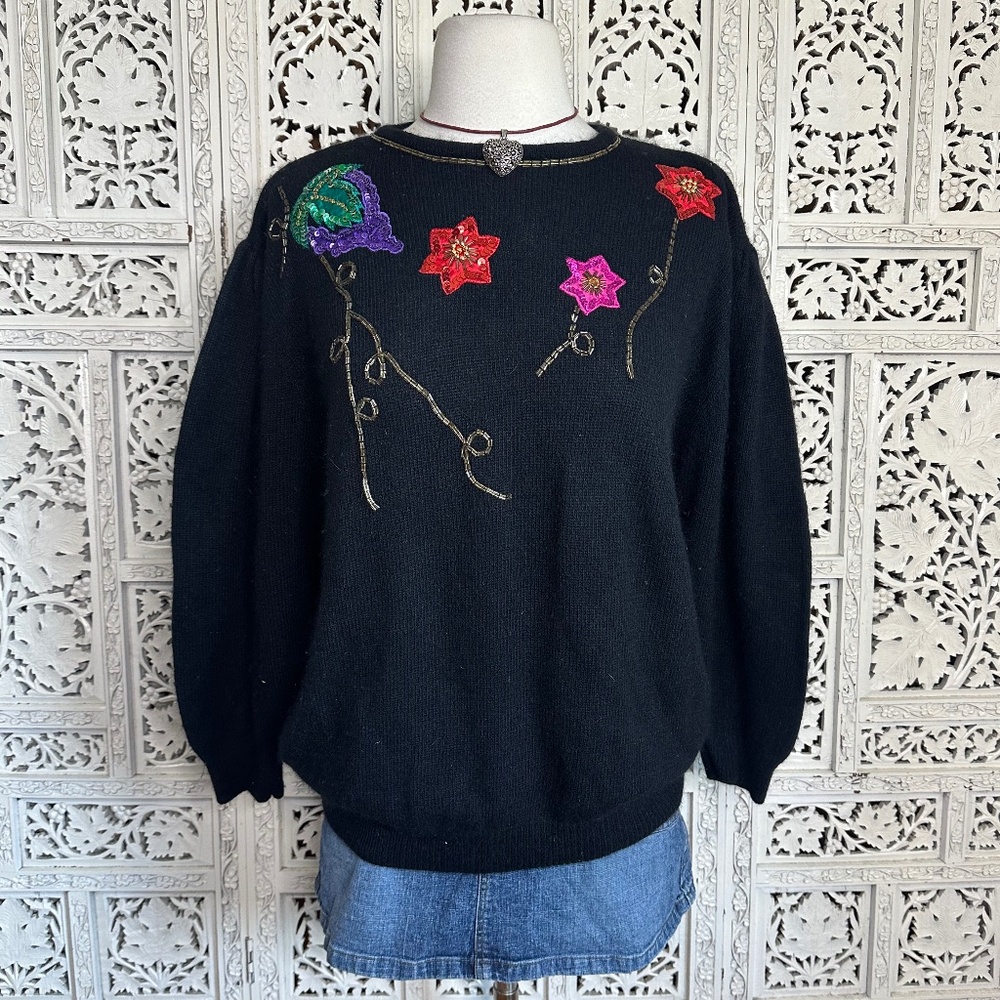 Vintage Koret Silk Angora Lambswool Sequin Whimsygoth Fairy Grunge Sweater Sz XL